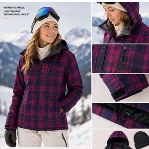 Volcom Womens Small Red Blue Plaid 10K Waterproof Lightweight Snowboard Jacket
